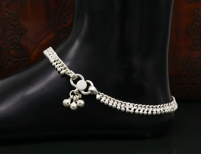 Bracelets 11 sterling silver solid customized Waved tiny beaded design ankle bracelet foot bracelet anklet vintage tribal belly dance jewelry ank373 TRIBAL ORNAMENTS