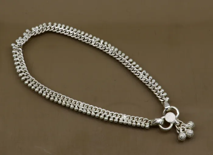 Bracelets 11 sterling silver solid customized Waved tiny beaded design ankle bracelet foot bracelet anklet vintage tribal belly dance jewelry ank373 TRIBAL ORNAMENTS