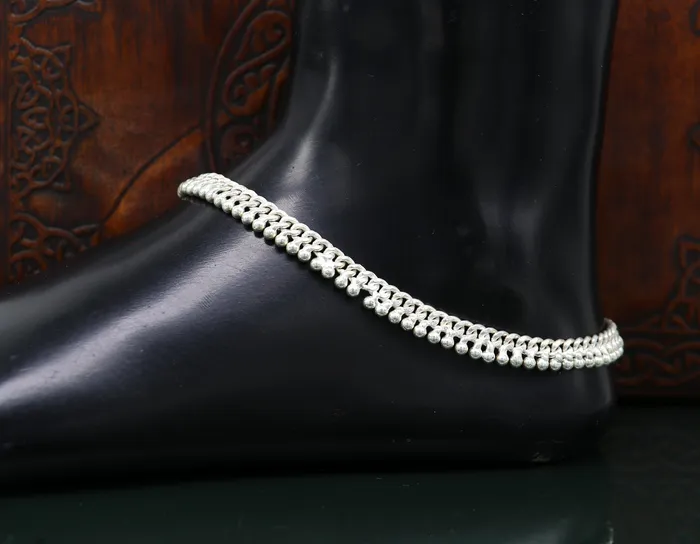 Bracelets 11 sterling silver solid customized Waved tiny beaded design ankle bracelet foot bracelet anklet vintage tribal belly dance jewelry ank373 TRIBAL ORNAMENTS