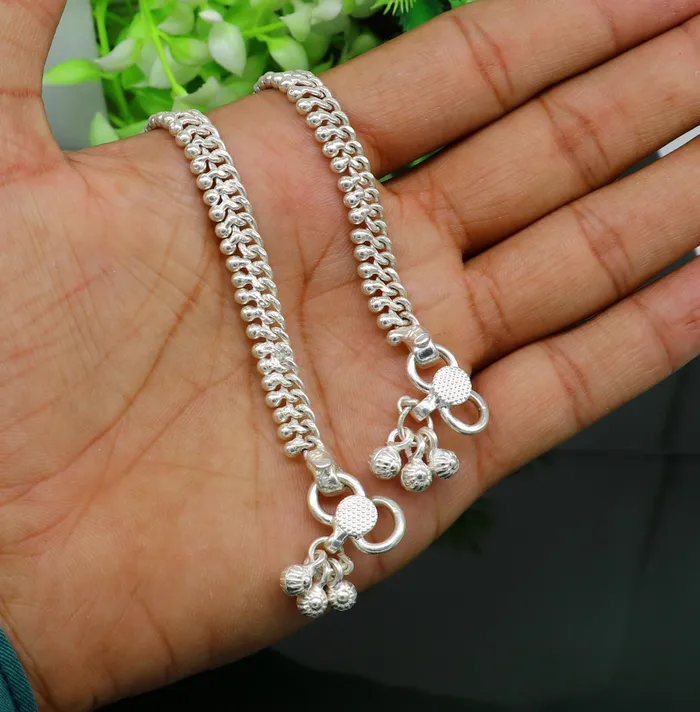Bracelets 11 sterling silver solid customized Waved tiny beaded design ankle bracelet foot bracelet anklet vintage tribal belly dance jewelry ank373 TRIBAL ORNAMENTS