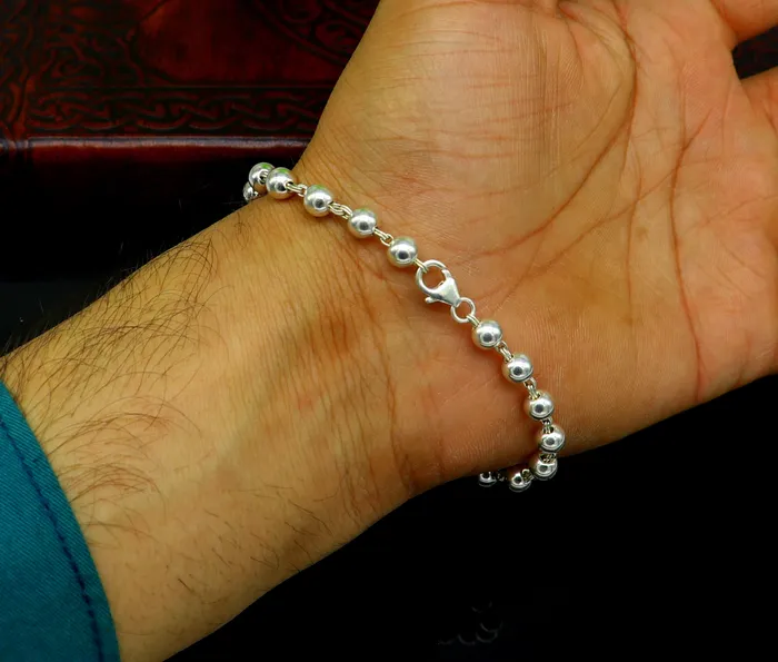 Bracelets 925 sterling silver handmade 55 mm round beads balls unisex bracelet fabulous customized 8 inches long beaded bracelet stylish gift sbr211 TRIBAL ORNAMENTS Bracelets 925 sterling silver handmade 55 mm round beads balls unisex bracelet fabulous customized 8 inches long beaded bracelet stylish gift sbr211 TRIBAL ORNAMENTS