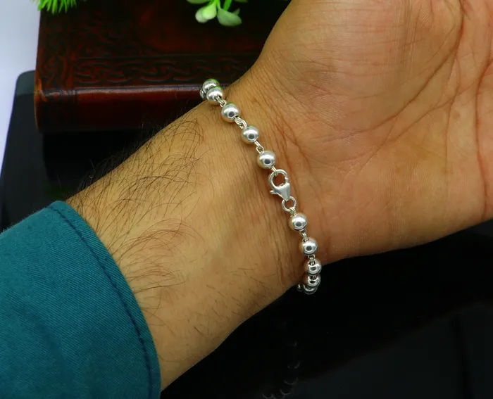 Bracelets 925 sterling silver handmade 55 mm round beads balls unisex bracelet fabulous customized 8 inches long beaded bracelet stylish gift sbr211 TRIBAL ORNAMENTS