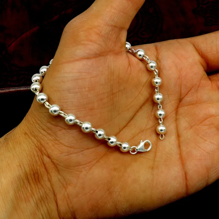 Bracelets 925 sterling silver handmade 55 mm round beads balls unisex bracelet fabulous customized 8 inches long beaded bracelet stylish gift sbr211 TRIBAL ORNAMENTS