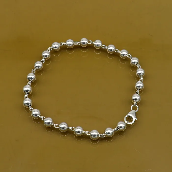 Bracelets 925 sterling silver handmade 55 mm round beads balls unisex bracelet fabulous customized 8 inches long beaded bracelet stylish gift sbr211 TRIBAL ORNAMENTS