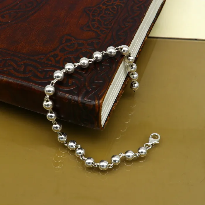 Bracelets 925 sterling silver handmade 55 mm round beads balls unisex bracelet fabulous customized 8 inches long beaded bracelet stylish gift sbr211 TRIBAL ORNAMENTS