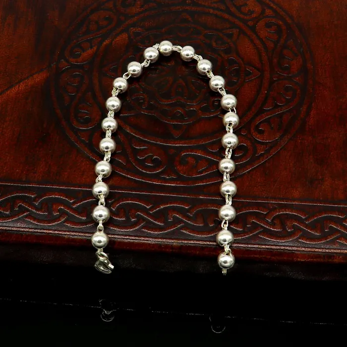 Bracelets 925 sterling silver handmade 55 mm round beads balls unisex bracelet fabulous customized 8 inches long beaded bracelet stylish gift sbr211 TRIBAL ORNAMENTS