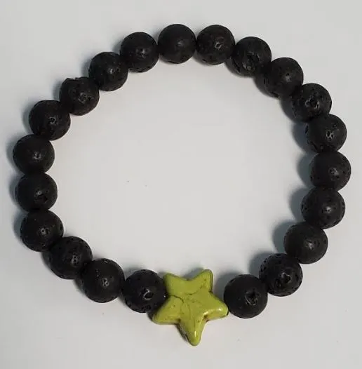 Bracelets polly B923 Black Lava Stone Lime Green Star Bead Bracelet