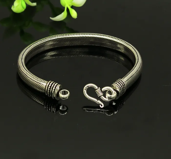 Bracelets TRIBAL ORNAMENTS 7mm 9 solid 925 sterling silver handmade snake chain heavy customized D shape half round bracelet personalized gifting jewelry nsbr201