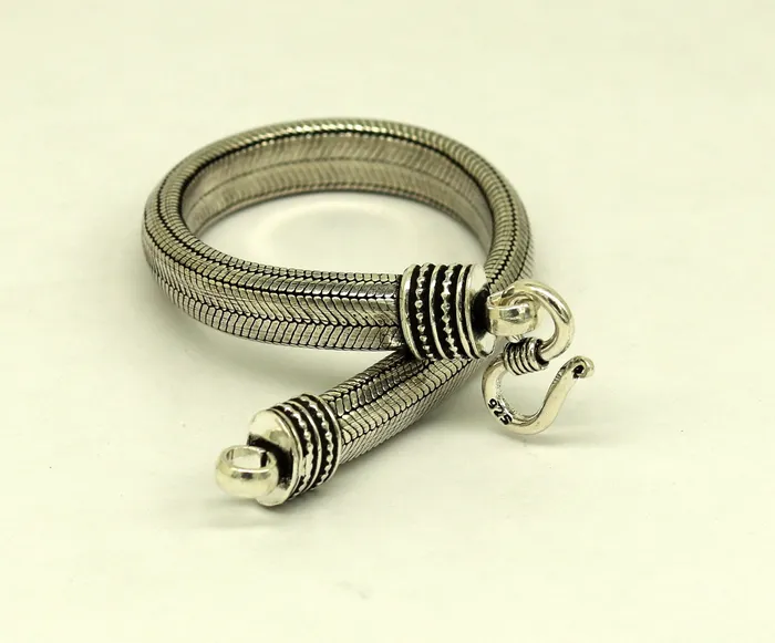 Bracelets TRIBAL ORNAMENTS 7mm 9 solid 925 sterling silver handmade snake chain heavy customized D shape half round bracelet personalized gifting jewelry nsbr201