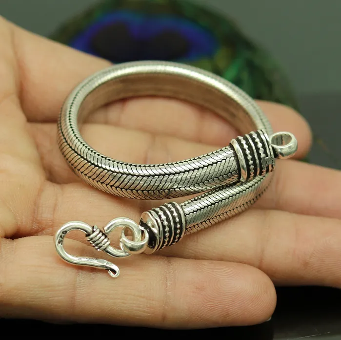 Bracelets TRIBAL ORNAMENTS 7mm 9 solid 925 sterling silver handmade snake chain heavy customized D shape half round bracelet personalized gifting jewelry nsbr201