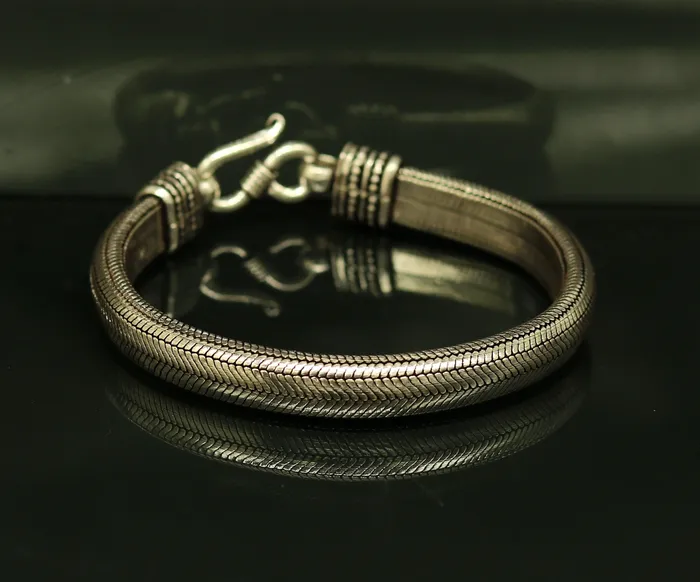 Bracelets TRIBAL ORNAMENTS 7mm 9 solid 925 sterling silver handmade snake chain heavy customized D shape half round bracelet personalized gifting jewelry nsbr201