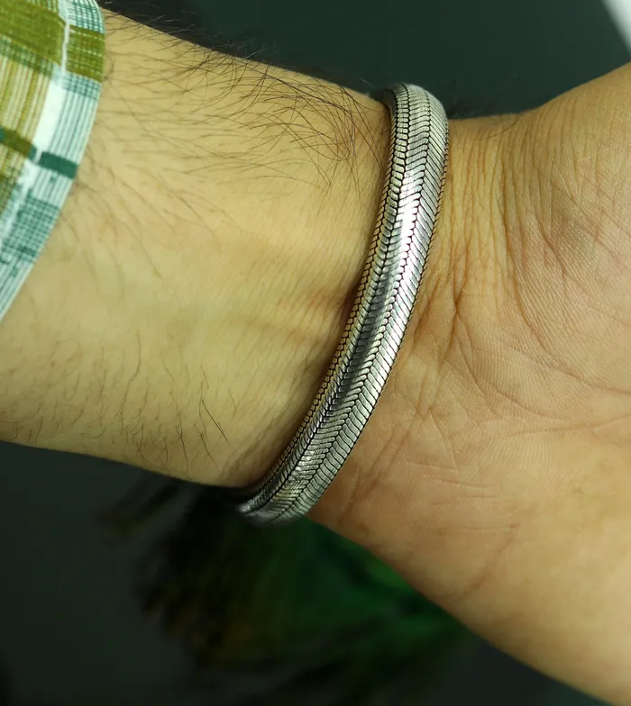 Bracelets TRIBAL ORNAMENTS 7mm 9 solid 925 sterling silver handmade snake chain heavy customized D shape half round bracelet personalized gifting jewelry nsbr201