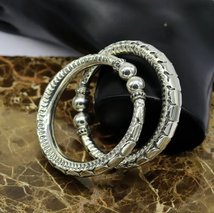 Bracelets TRIBAL ORNAMENTS 925 sterling silver handmade gorgeous customized work bangle bracelet kada pair vintage antique design stylish bangle unisex jewelry nsk327