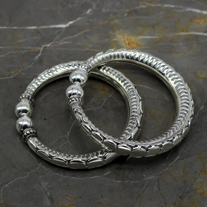 Bracelets TRIBAL ORNAMENTS 925 sterling silver handmade gorgeous customized work bangle bracelet kada pair vintage antique design stylish bangle unisex jewelry nsk327