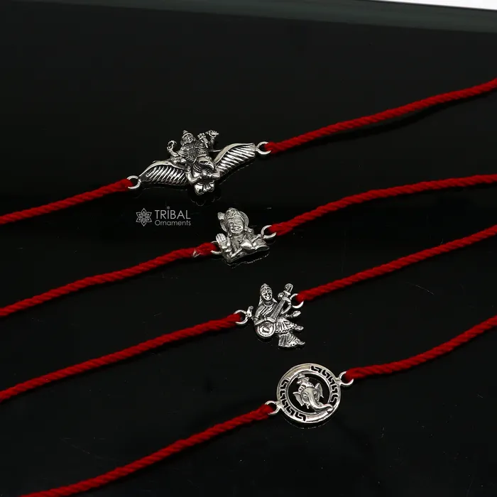 Bracelets TRIBAL ORNAMENTS 925 sterling silver handmade Unique god Garudakrishnasaraswati idols pendant Rakhi Bracelet Exclusive Bracelet Rakshabandhan gift rk306 Bracelets TRIBAL ORNAMENTS 925 sterling silver handmade Unique god Garudakrishnasaraswati idols pendant Rakhi Bracelet Exclusive Bracelet Rakshabandhan gift rk306