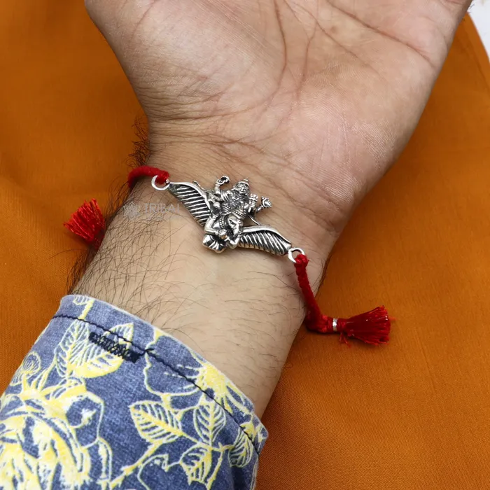 Bracelets TRIBAL ORNAMENTS 925 sterling silver handmade Unique god Garudakrishnasaraswati idols pendant Rakhi Bracelet Exclusive Bracelet Rakshabandhan gift rk306