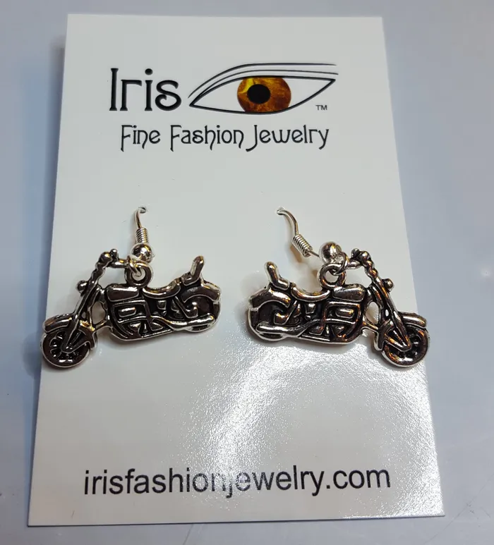 E Earrings E598 Silver Biker Chick Motorcycle Earrings