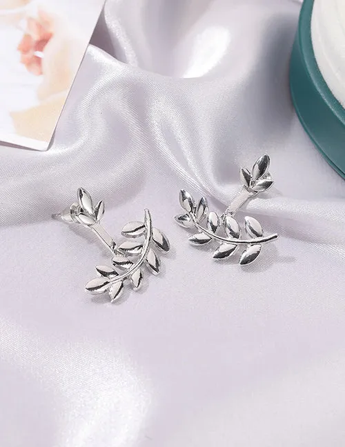 Earrings 02 E1605 Silver Leaf Jacket Style Earrings