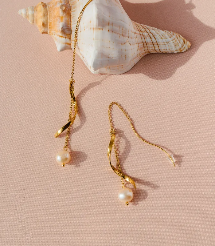 Earrings Arete Alon Wave Pearl Threader Earrings