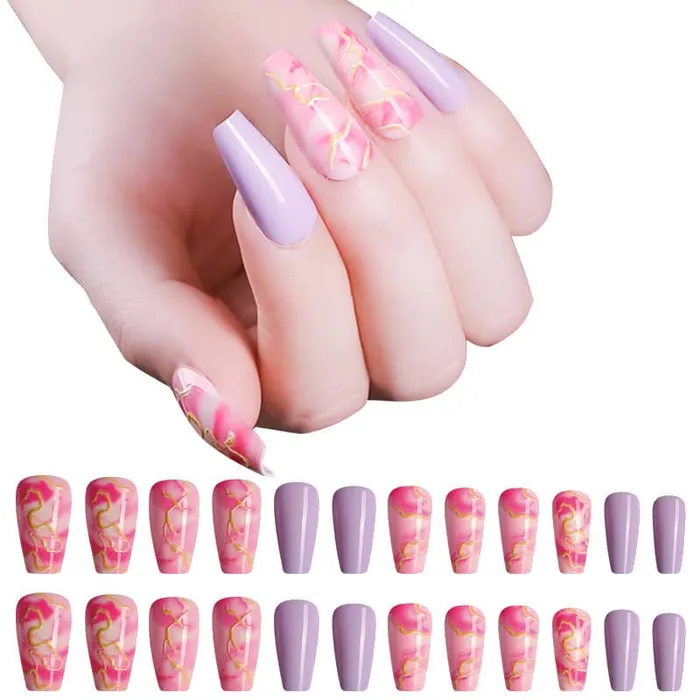 Earrings NS97 Long Plastic Coffin Nails Press On 24 pieces Ashley