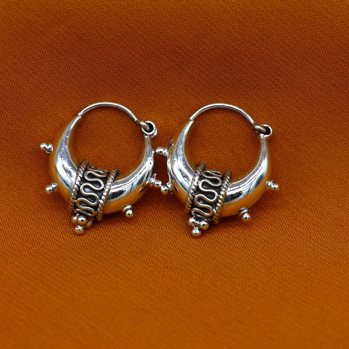 Earrings TRIBAL ORNAMENTS 925 sterling silver plain shiny traditional cultural design elegant hoops earrings kundal tribal belly dance brides dainty jewelry s1157