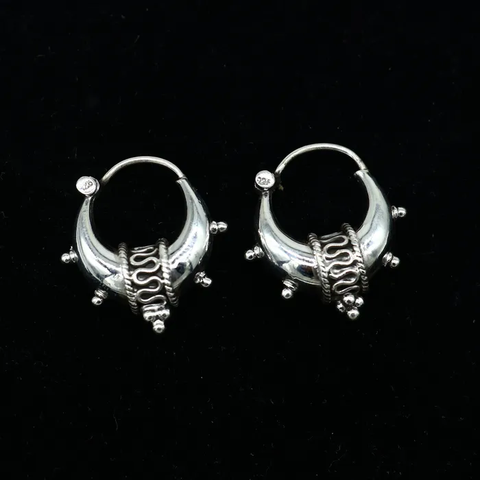 Earrings TRIBAL ORNAMENTS 925 sterling silver plain shiny traditional cultural design elegant hoops earrings kundal tribal belly dance brides dainty jewelry s1157