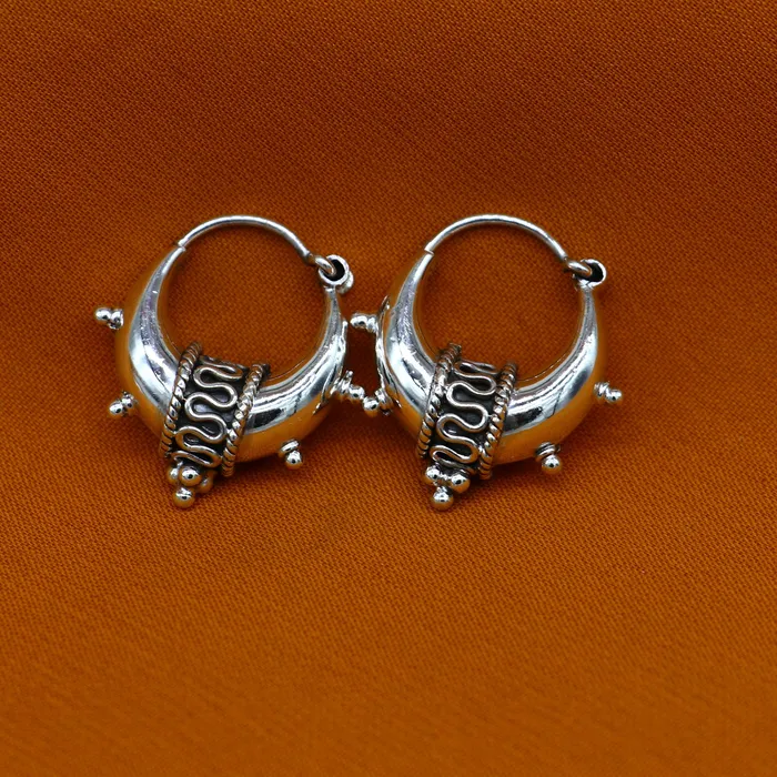 Earrings TRIBAL ORNAMENTS 925 sterling silver plain shiny traditional cultural design elegant hoops earrings kundal tribal belly dance brides dainty jewelry s1157