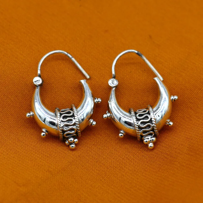 Earrings TRIBAL ORNAMENTS 925 sterling silver plain shiny traditional cultural design elegant hoops earrings kundal tribal belly dance brides dainty jewelry s1157