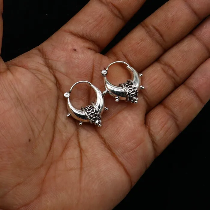 Earrings TRIBAL ORNAMENTS 925 sterling silver plain shiny traditional cultural design elegant hoops earrings kundal tribal belly dance brides dainty jewelry s1157