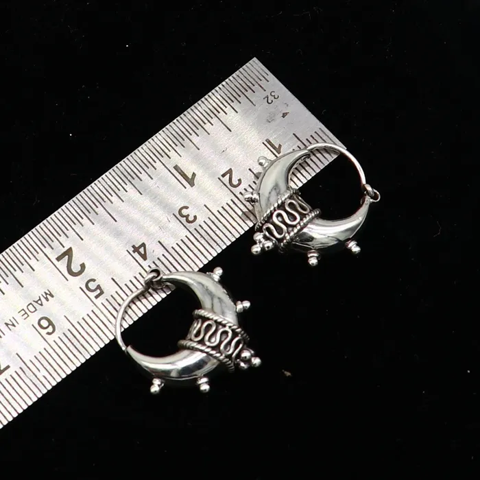 Earrings TRIBAL ORNAMENTS 925 sterling silver plain shiny traditional cultural design elegant hoops earrings kundal tribal belly dance brides dainty jewelry s1157