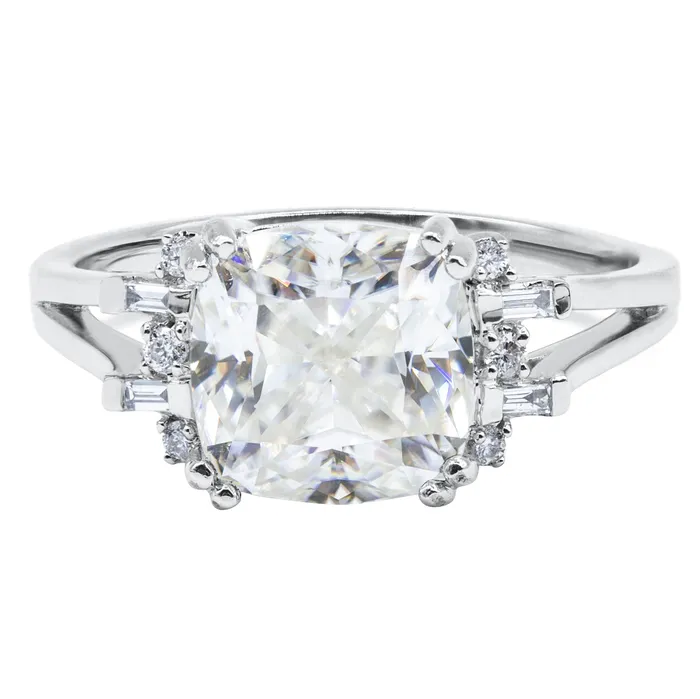 Fire Brilliance Rings 80mm Cushion Moissanite Diamond 14k Gold Geometric Side Stone Ring Fire Brilliance Rings 80mm Cushion Moissanite Diamond 14k Gold Geometric Side Stone Ring