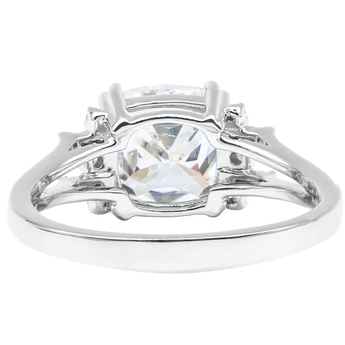 Fire Brilliance Rings 80mm Cushion Moissanite Diamond 14k Gold Geometric Side Stone Ring