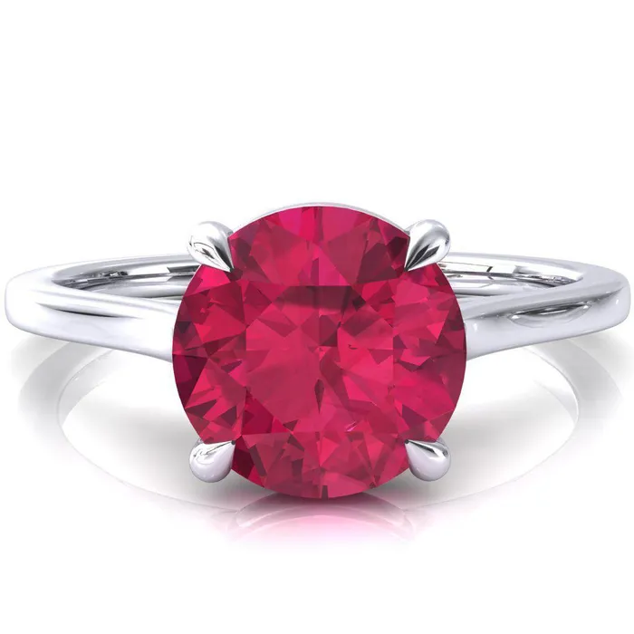 Fire Brilliance Rings Lizzy Round Ruby 4 Claw Prong Cathedral Engagement Ring