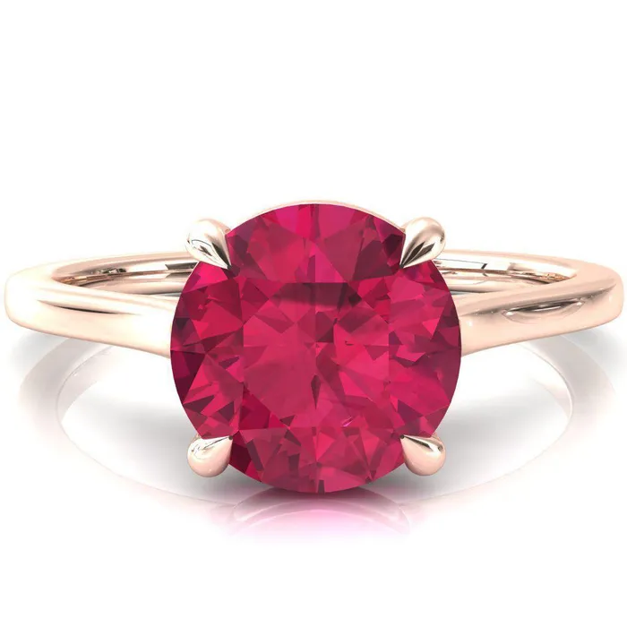 Fire Brilliance Rings Lizzy Round Ruby 4 Claw Prong Cathedral Engagement Ring