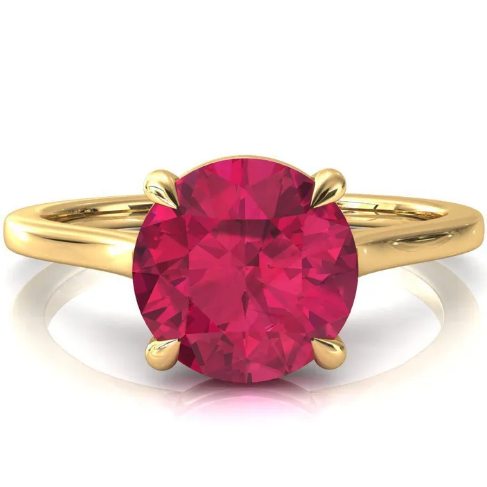 Fire Brilliance Rings Lizzy Round Ruby 4 Claw Prong Cathedral Engagement Ring