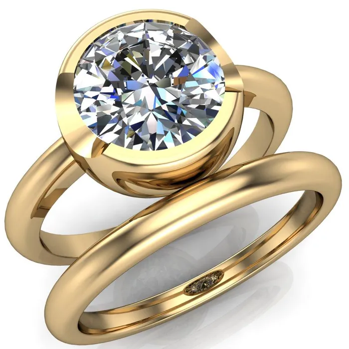 Fire Brilliance Rings Mabel Round Center Stone U Gallery Bezel Set Classic Solitaire Ring