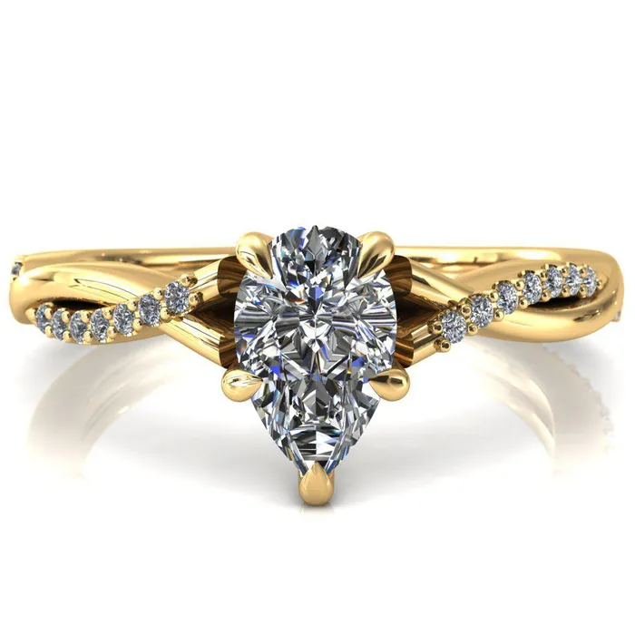 Fire Brilliance Rings Shana Pear Moissanite 5 Claw Prong 12 Infinity Diamond Accent Ring Engagement Ring