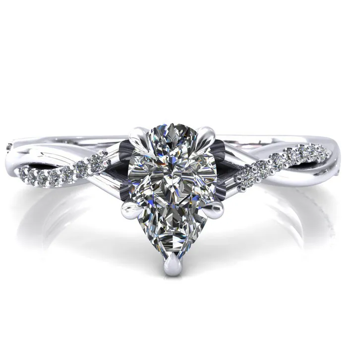 Fire Brilliance Rings Shana Pear Moissanite 5 Claw Prong 12 Infinity Diamond Accent Ring Engagement Ring