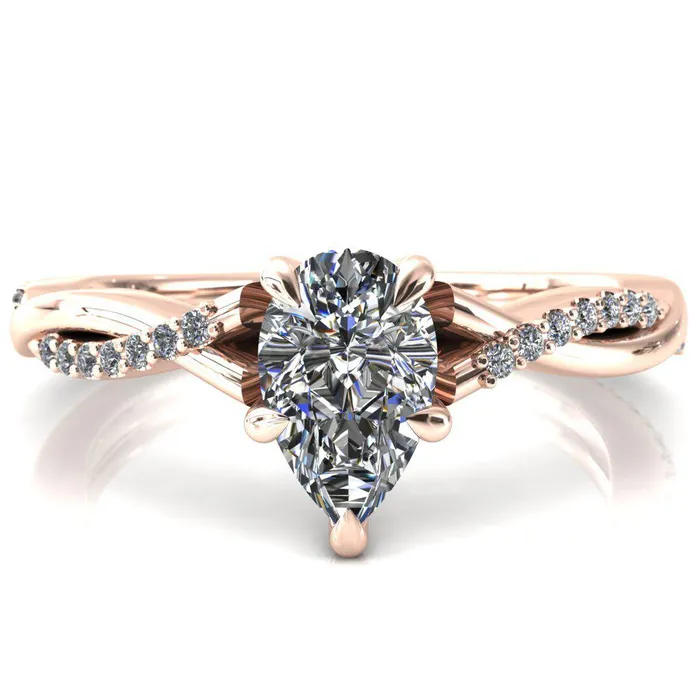 Fire Brilliance Rings Shana Pear Moissanite 5 Claw Prong 12 Infinity Diamond Accent Ring Engagement Ring
