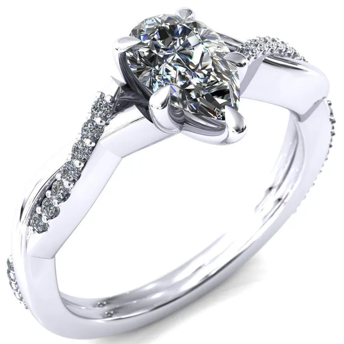 Fire Brilliance Rings Shana Pear Moissanite 5 Claw Prong 12 Infinity Diamond Accent Ring Engagement Ring