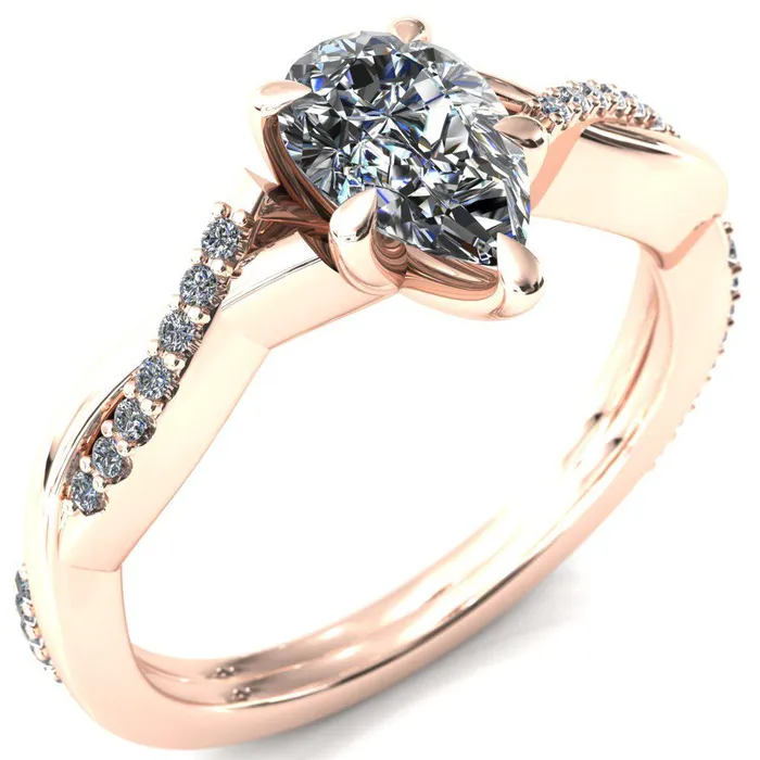 Fire Brilliance Rings Shana Pear Moissanite 5 Claw Prong 12 Infinity Diamond Accent Ring Engagement Ring