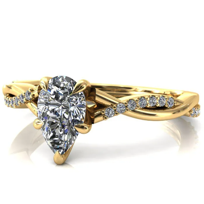 Fire Brilliance Rings Shana Pear Moissanite 5 Claw Prong 12 Infinity Diamond Accent Ring Engagement Ring