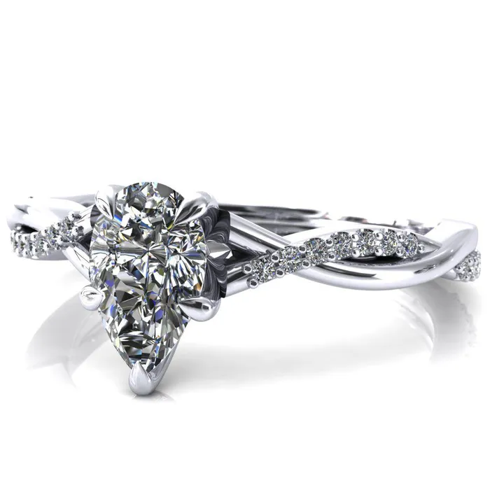 Fire Brilliance Rings Shana Pear Moissanite 5 Claw Prong 12 Infinity Diamond Accent Ring Engagement Ring