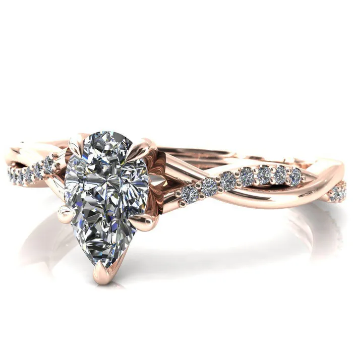 Fire Brilliance Rings Shana Pear Moissanite 5 Claw Prong 12 Infinity Diamond Accent Ring Engagement Ring