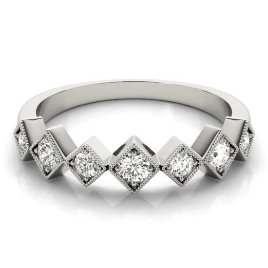 Fire Brilliance Rings Stackables 12 Eternity TriTone Gold Milgrain Square 4 Beaded Bezel 3Band Set Selectables