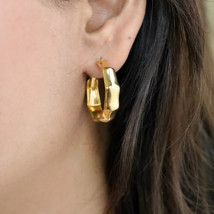 Jewelvers Earrings 18K GoldFilled Bamboo Shaped Hoop Earrings