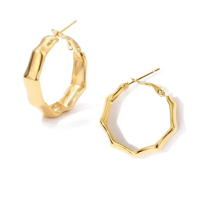 Jewelvers Earrings 18K GoldFilled Bamboo Shaped Hoop Earrings