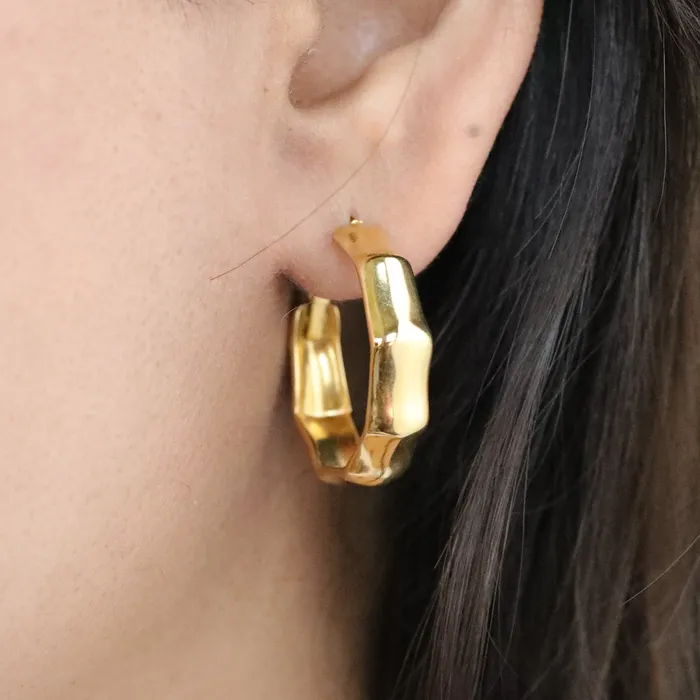 Jewelvers Earrings 18K GoldFilled Bamboo Shaped Hoop Earrings