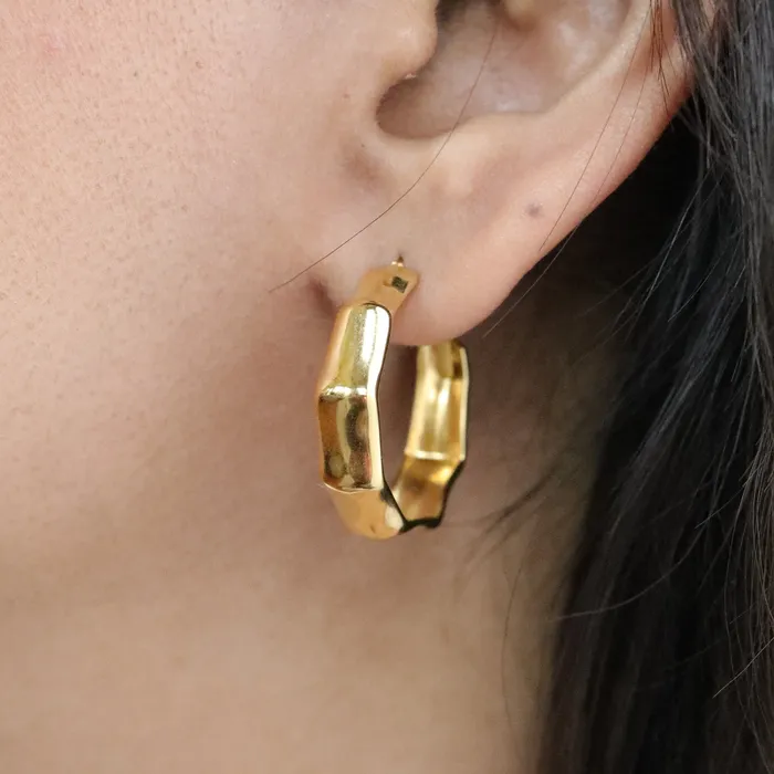 Jewelvers Earrings 18K GoldFilled Bamboo Shaped Hoop Earrings
