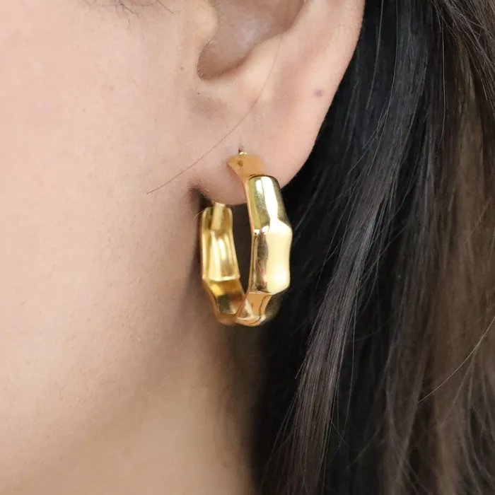 Jewelvers Earrings 18K GoldFilled Bamboo Shaped Hoop Earrings